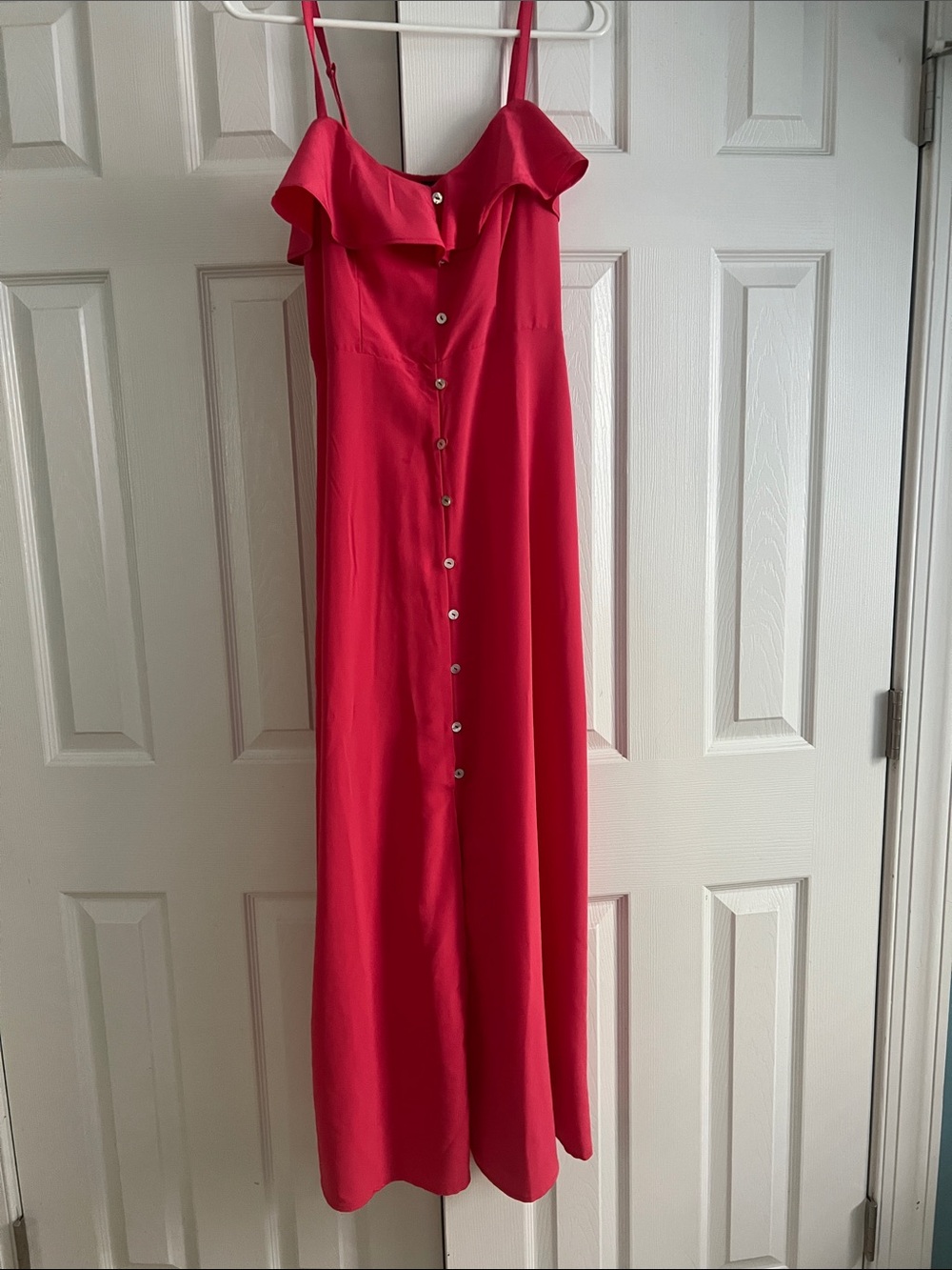 Lily Rose Coral Ruffle-Trim Button-Front Maxi Dress